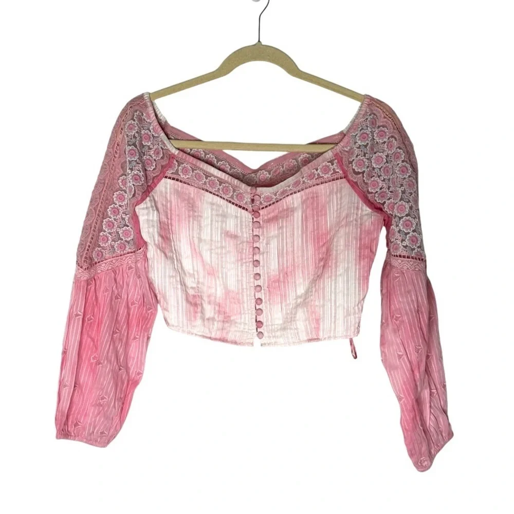 LoveShackFancy Perris Pink Zinnia Crop Top (2) Small
